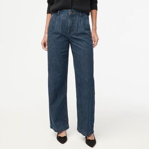 J. Crew Factory Pleated Trouser Jean Wide Leg In Camden Navy Wash Blue Size 31